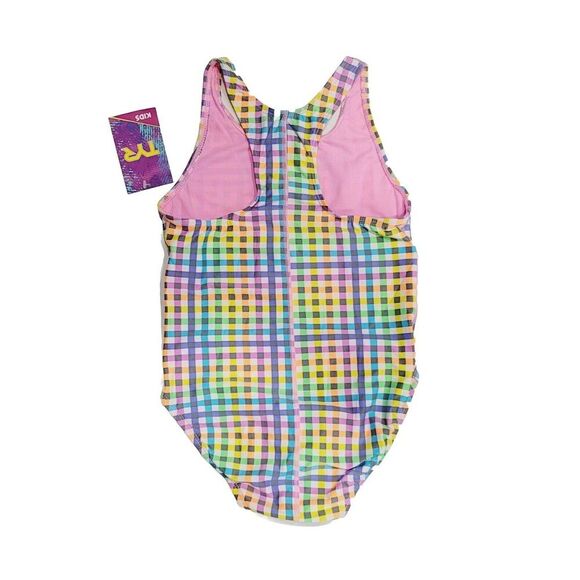 TYR DuraFast Lite Girls SUNSET PLAID Maxfit 1pc Swimsuit Dk Violet Pink Size 14 - Picture 4 of 14